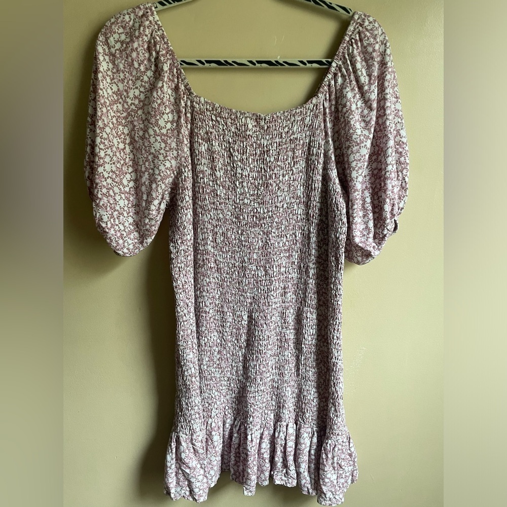Japna smocked body puff sleeve dress ditsy floral size L 100% Rayon - Picture 6 of 8